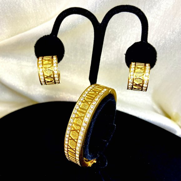 💖Gold Tone Bracelet Set with Roman Numeral Numbers & CZ's 7-1/8 in. /B71 - Picture 1 of 6